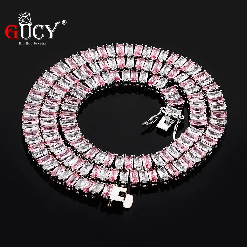 GUCY 8mm Square Link Necklace Gold Silver Color Iced Out Cubic Zirconia Rock Hip Hop Style Woman Jewelry For Gift