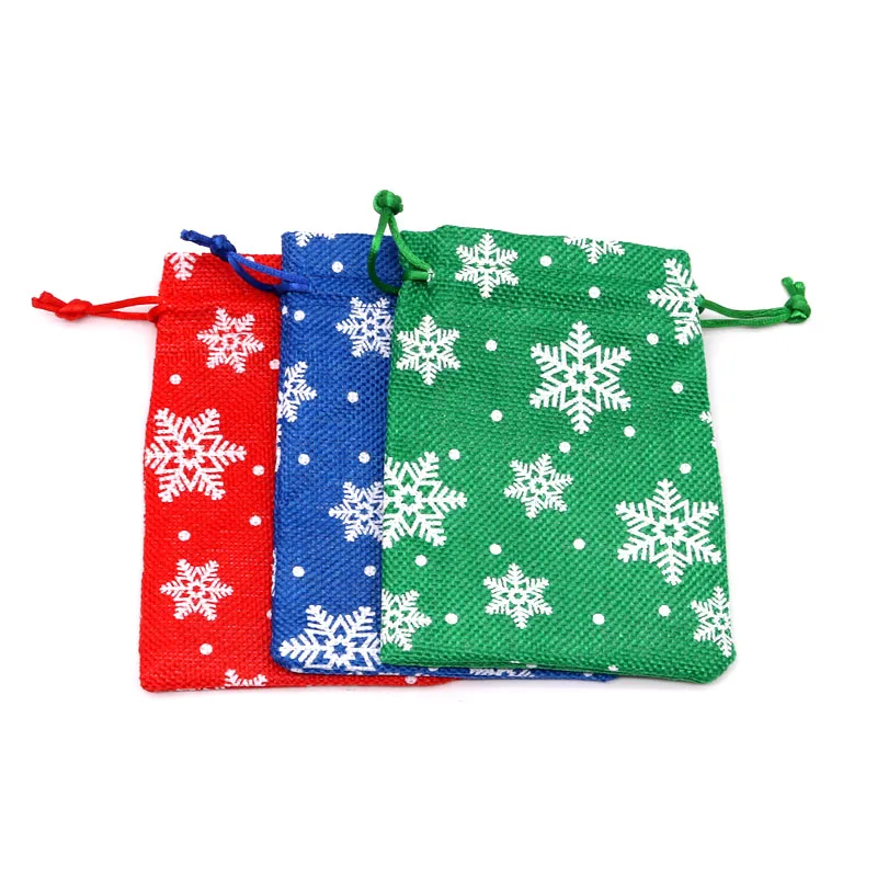 3Pcs/Lot Christmas Jute Bags 10x14 13x18 15x20cm Candy Bracelet Jewelry Packaging Bags Snowflake Drawstring Gift Bag & Pouches