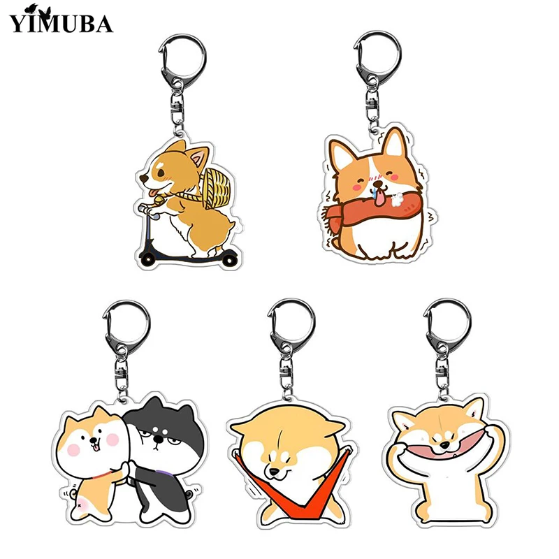 Pet Dog Cartoon Acrylic Key Chain Welsh Corgi Dogs Key Ring Bag Pendant Car Keychain Women Men Jewelry Excellent Gift Wholesale