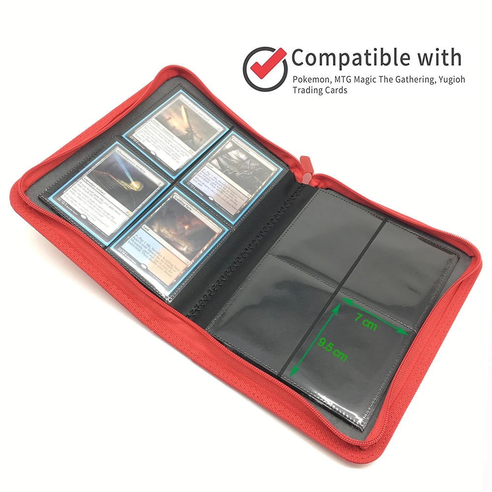 4 Pocket Trading Card Album Folder - 160 Side Loading Pocket Binder for TCG Pokemon MTG Yu Gi Oh Card Holder: Black, Green, Red