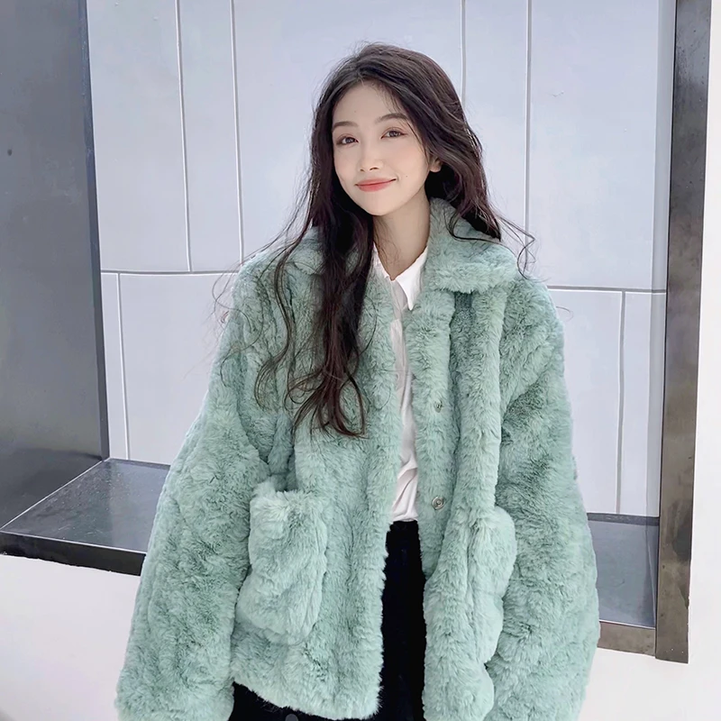 Women New Korean Version Of Loose Lamb Wool Faux fur Leopard Print Fur coat Female Autumn Winter Warm Overcoat