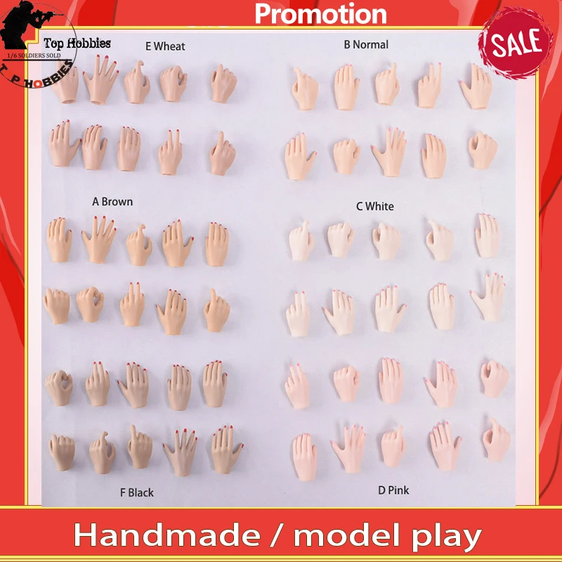 6 Colors 5pairs/Set Hands Model 1/6 Scale Female Soldier Inclusion Body Replaceable Hand Type For 12in Ph  JIAOUL Model Body Toy