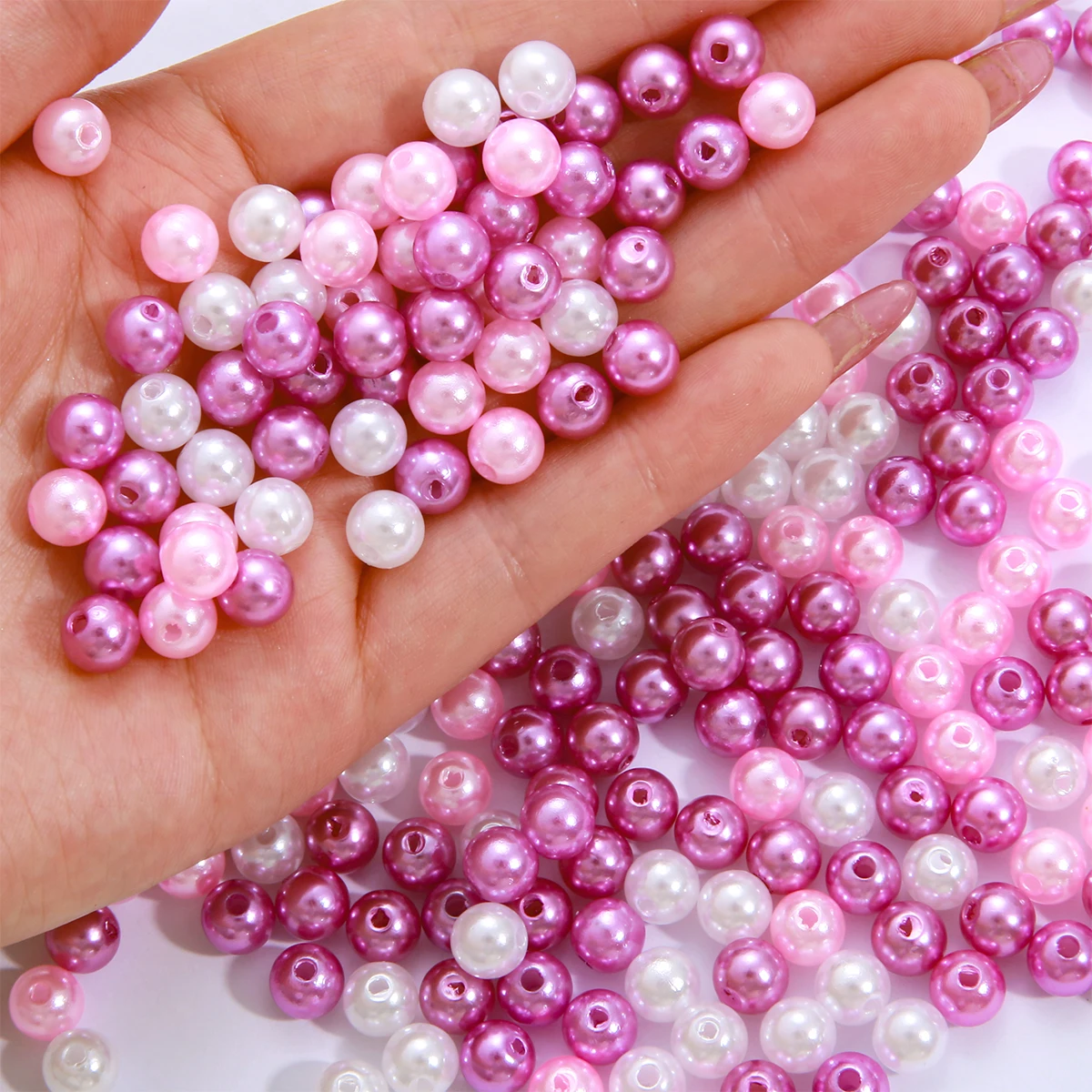 100Pcs/Pack 8mm Beads With Hole a Mix of Three Colors ABS Pearls Round Acrylic Imitation Pearl DIY For Jewelry Making Craft