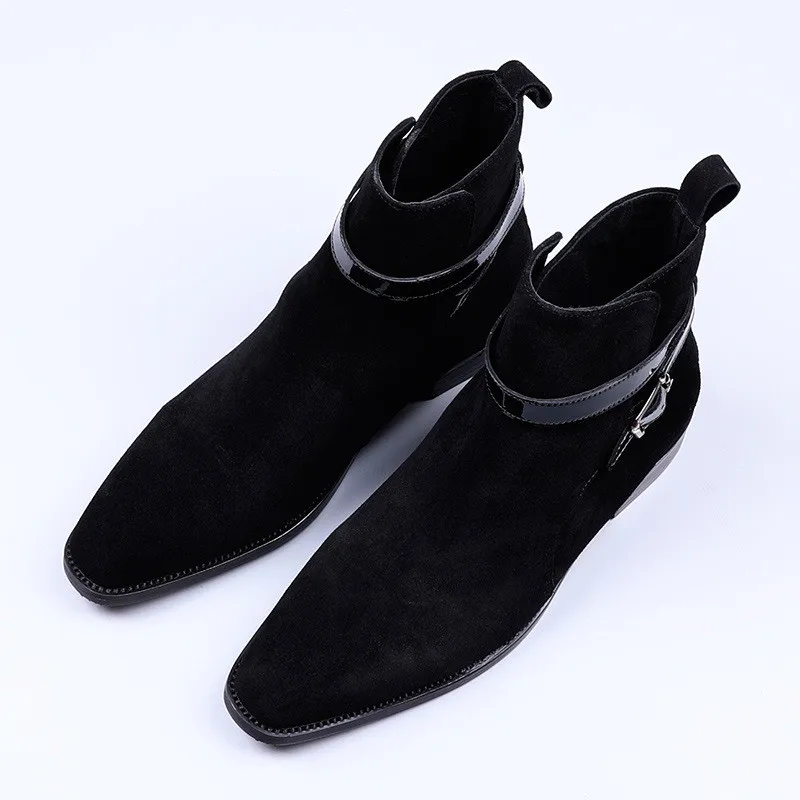 

New Trendy Men's Nubuck Leather Ankle Boots Quality cowhide High Top Shoes Men Business Work Wear British Fashion Chelsea Boots