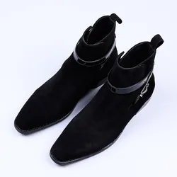 New Trendy Men's Nubuck Leather Ankle Boots Quality cowhide High Top Shoes Men Business Work Wear British Fashion Chelsea Boots