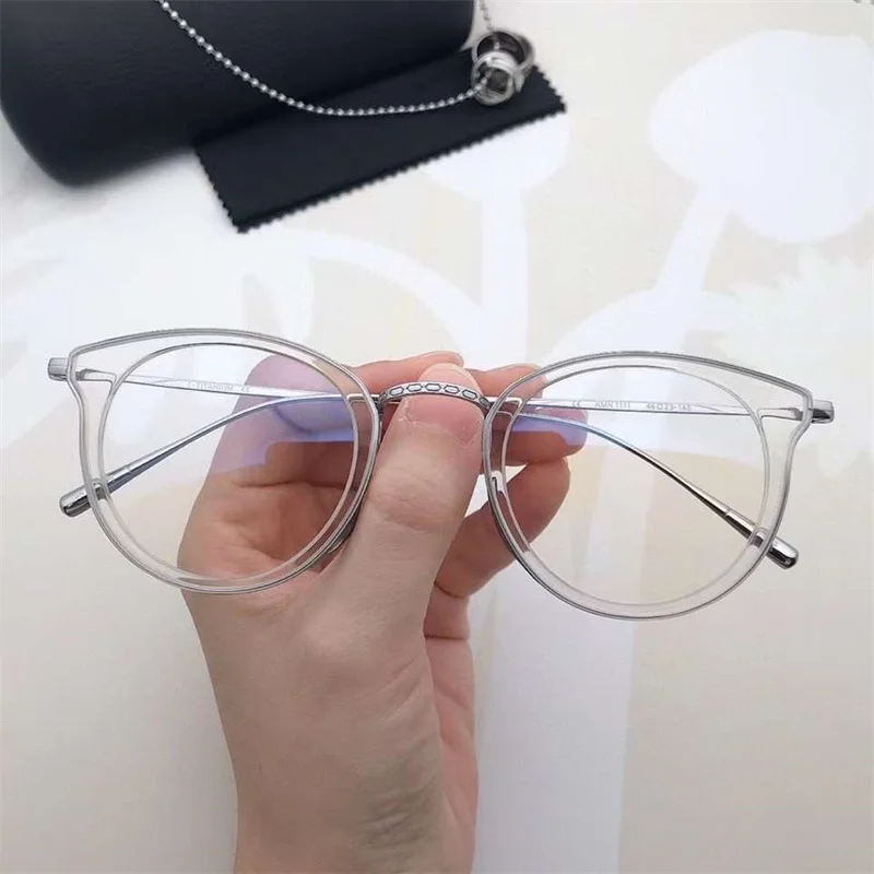 Janpanese Titanium Frame Hand-made Acetate Glasses Retro Blue Light Blocking Oval Eyeglasses For Men Women Prescription Eyewear