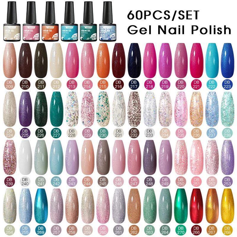 

Mtssii Glitter Gel Polish Set 6ml Bright Color Glitter Nail Gel Soak Off Manicures Kit UV LED Semi-Permanent Varnish Glitter