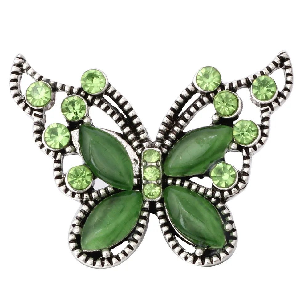 6pcs/lot 18mm Crystal Butterfly Metal Snap Button Jewelry Fit DIY Bracelet Bangles ZA1313