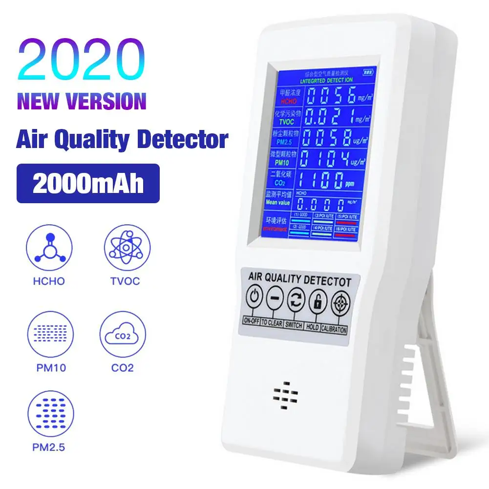 

Air Quality Monitor Formaldehyde Accurate Testing PM2.5 PM10 CO2 AQI Detector Home Office Indoors Multifunctional Measuring Tool