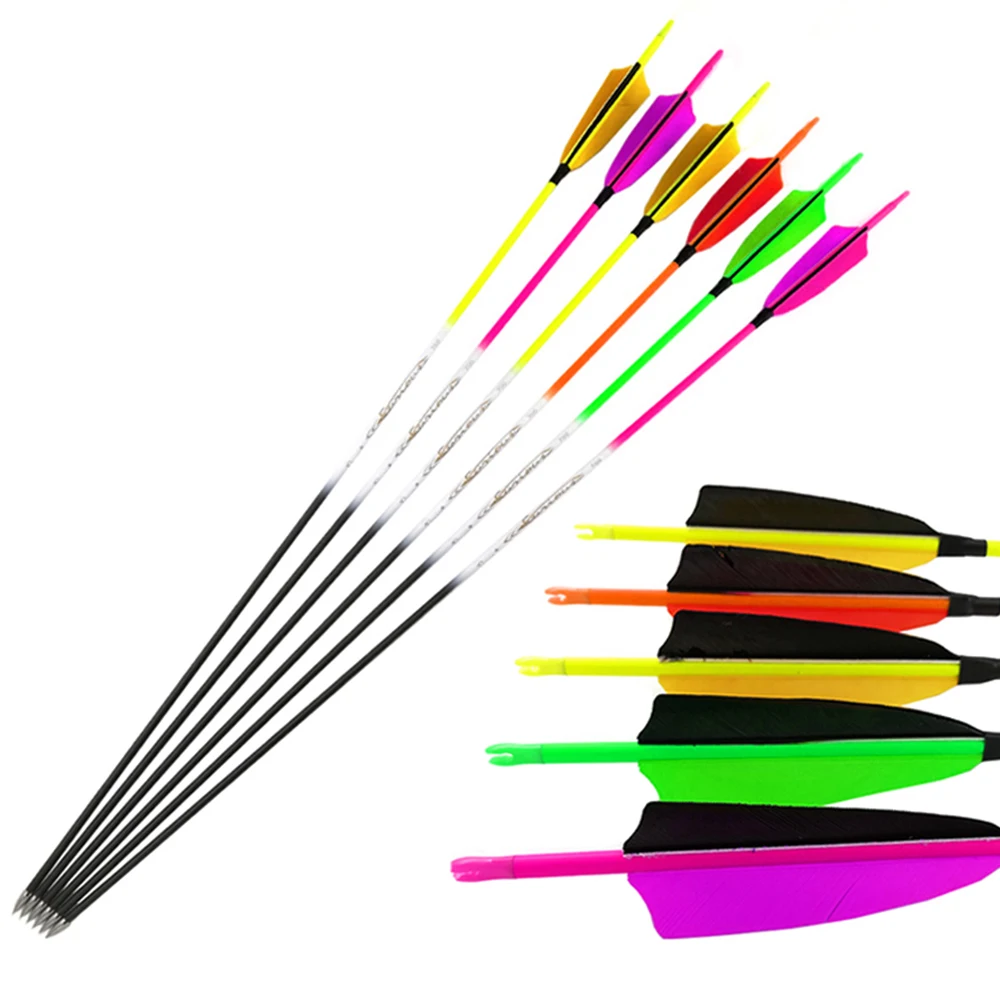 

4-Colors Archery Carbon Arrow Hunting Spine 500-1000 30" Shafts Turkey Vanes Compound Recurve Bow Longbow Hunting 12PCS