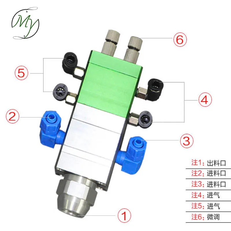 MY3242D Double Fluid Stainless Steel Ab Glue Glue Dispensing Valve Back Suction Type Large Flow Silicone Valve Double Cylinder