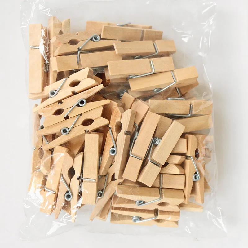 Mini Clips de madera Natural para fotos, pinzas para ropa, decoración artesanal, clavijas de 50 piezas, tamaño de mina muy pequeña, 30mm, venta al
