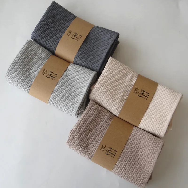 Waffle Tea Towel Ultra Soft Absorbent Pure Color Cotton Kitchen Napkin Coffee Bar Superfine Fiber 45*65cm Cleaning Accessories