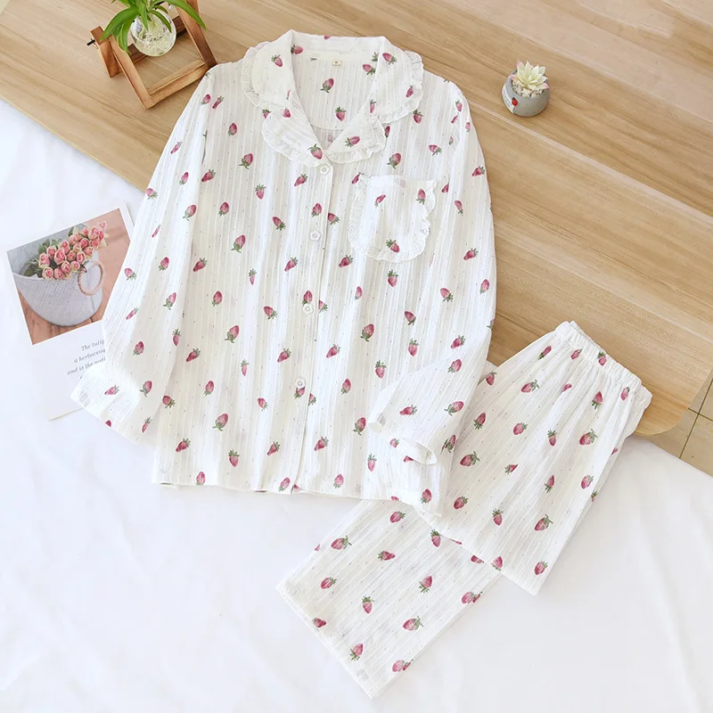 Fdfklak Women\'s Nightie Long Sleeve Sleepwear Comfy Pyjamas PJS Suit 2022 Spring Homewear Clothes Cotton Women Pajamas Set