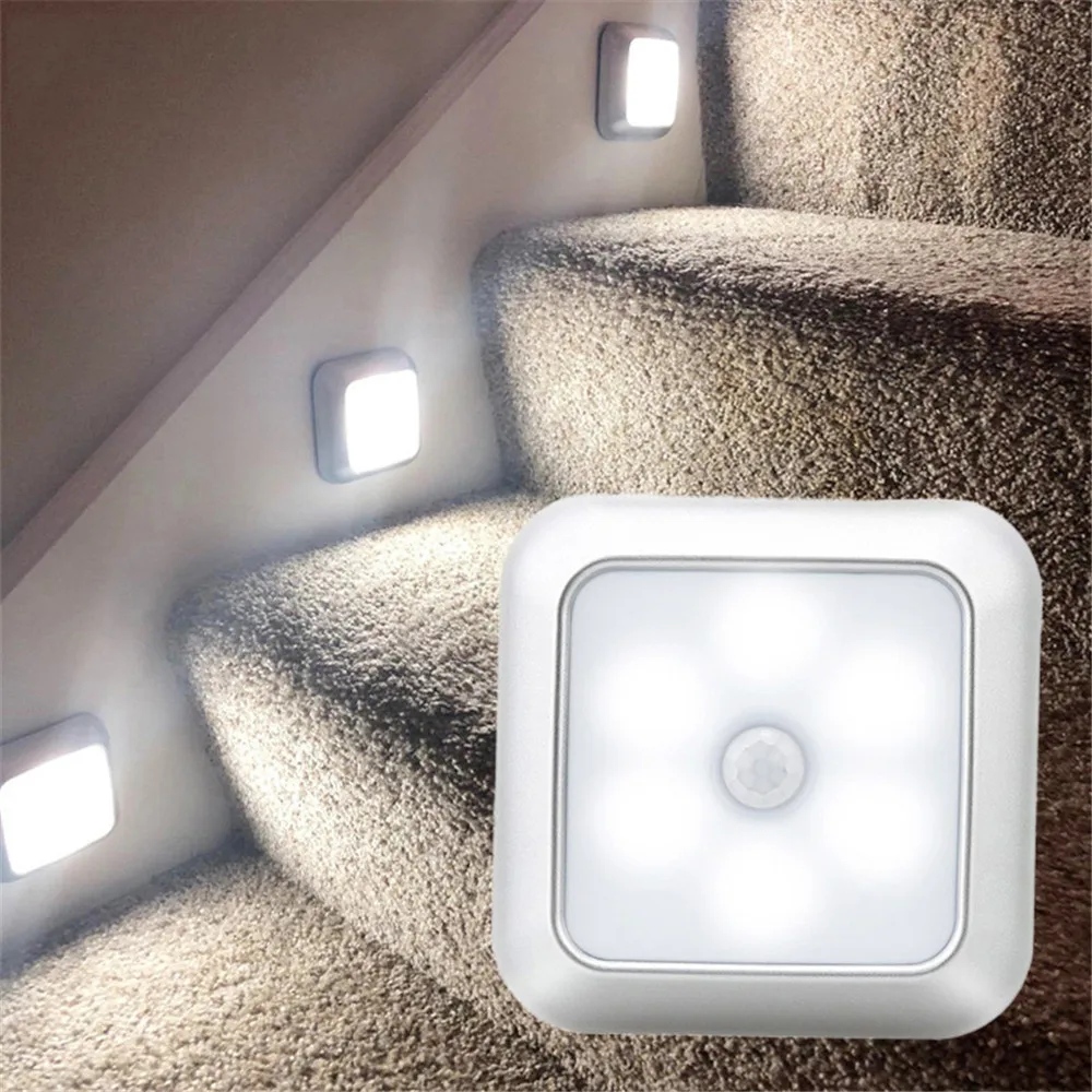 

Battery Powered Square Motion Sensor Night Lights, PIR Induction, Under Cabinet Light, Closet Lamp, Stairs, Kitchen, Bedroom