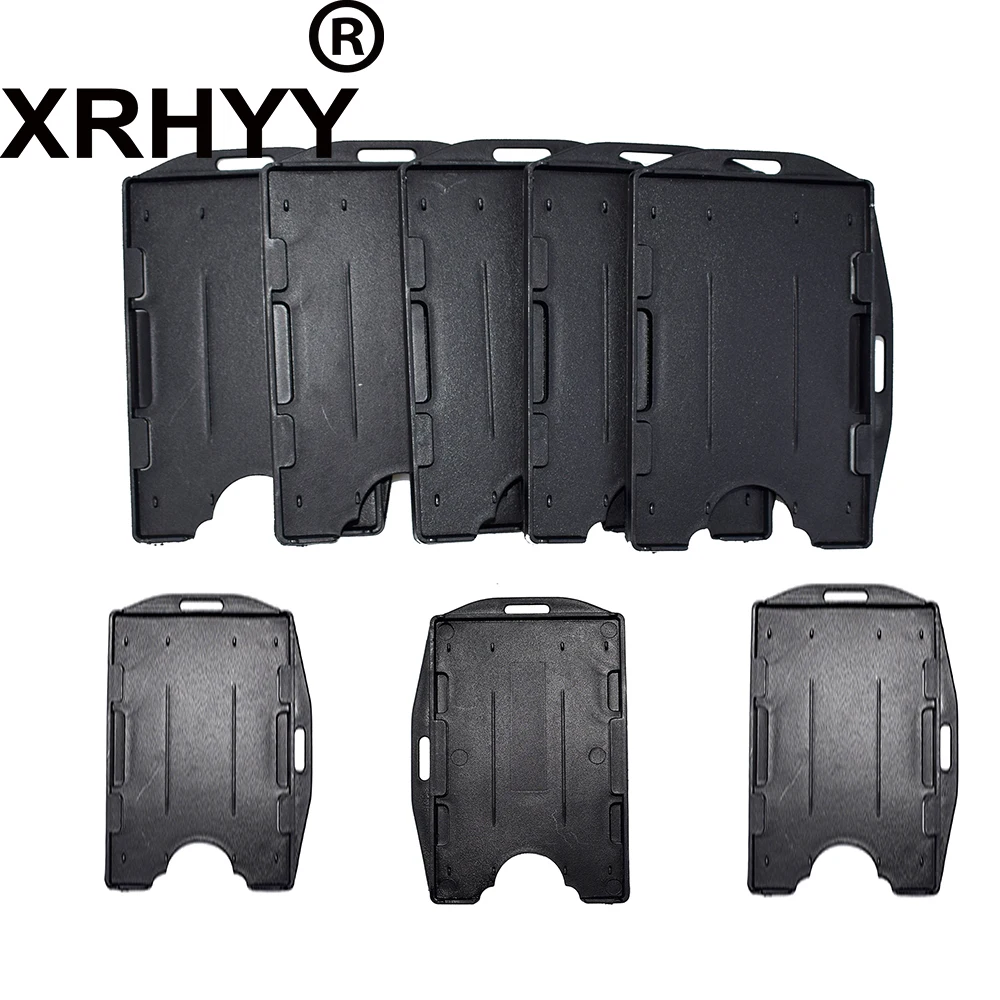 XRHYY Pack Of 8 Vertical Style 2-sided Rigid Card Business ID Badge Holder With Slot & Chain Holes-Black / Clear