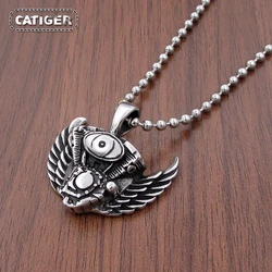 Classic 316L Stainless Steel Eagle Wings Engine Style Biker Pendant Motorcycle Bike Necklace Jewelry