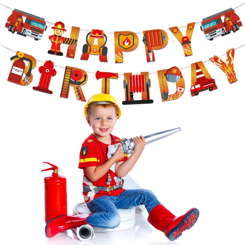 Fire Ladder Truck Water Tank Cake Topper Fireman kid 1st One Year Birthday Party Firefighter Hero Themed Birthday Boy Cake Decor