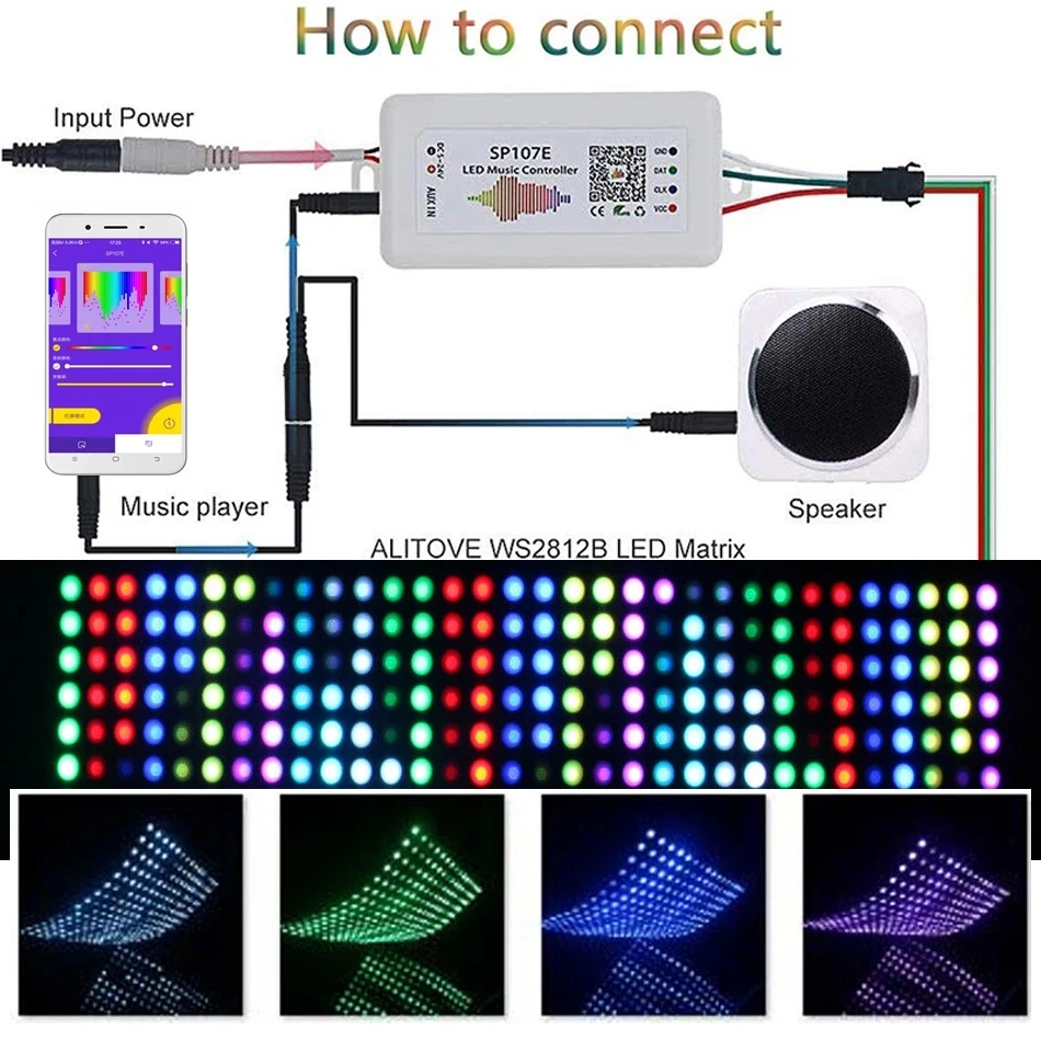 Sp107e Bluetooth-kompatibler LED-Musik controller Vollfarb-Pixel-IC-Controller per Smartphone-App für ws2812b ws2811 LED-Streifen