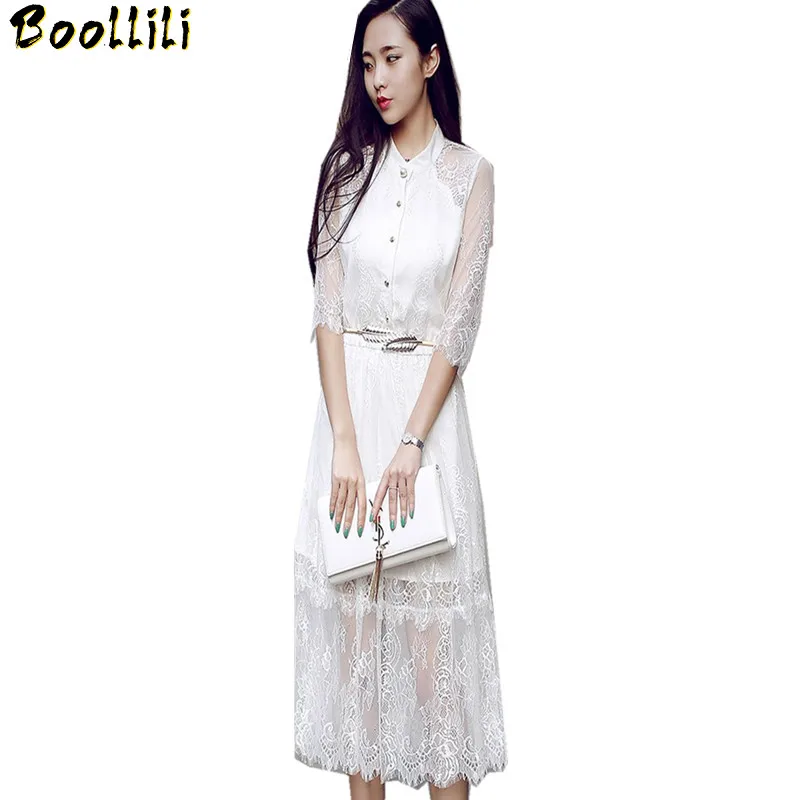 Elegant Half Sleeve Chiffon Black Dress Lace Hollow Out Women Dress Summer 2023 Ladies Dresses Robe Longue Vestido Casual