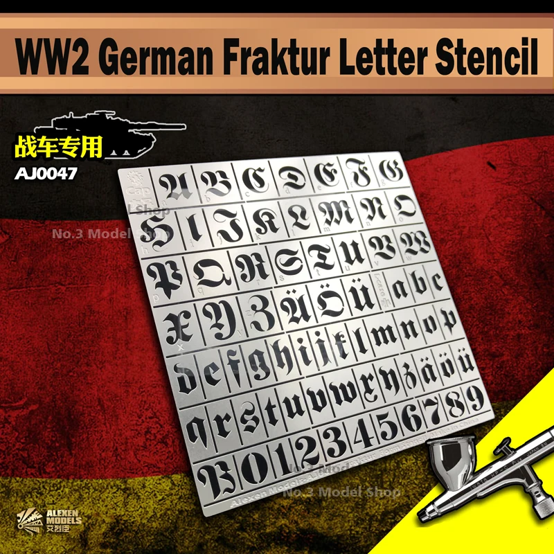 

1/32 1/35 Military Model WW2 German Fraktur Letter Stencil Leakage Spray Board Tools Hobby Accessory