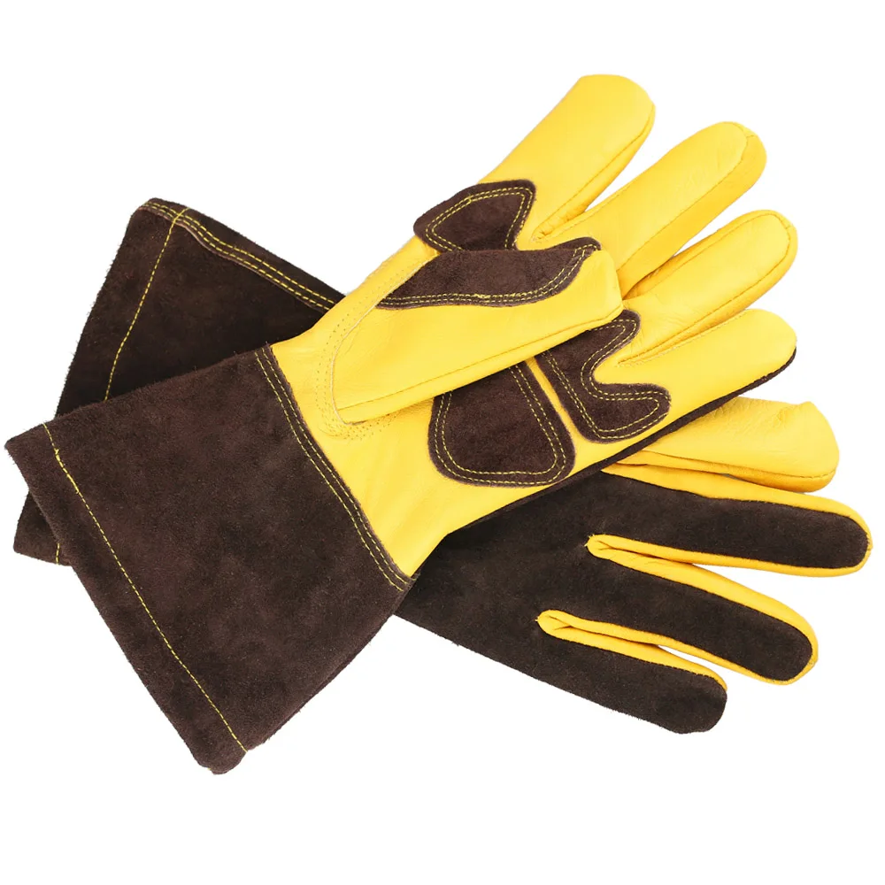 Welding Work Gloves with Leather Palm Welders Thick Cow Leather Stove Heat Resistant BBQ Glove