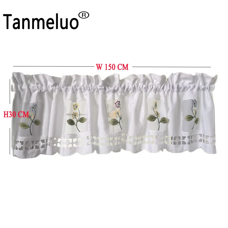 Tanmeluo Korean Pastoral Style Floral Embroidery Lace Half-curtain Bay Window Curtain Tulle for Coffee Kitchen Room Door Curtain