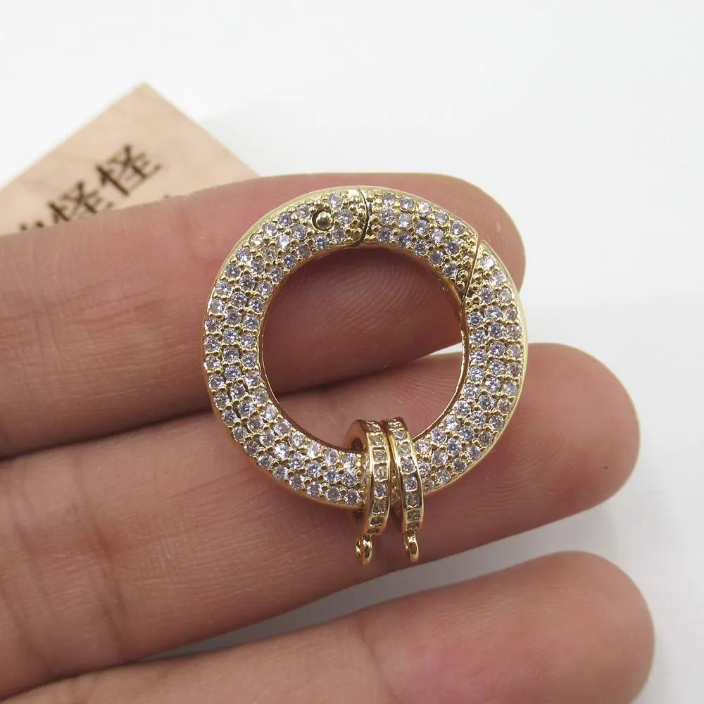 APDGG 25x25mm Gold plated Cubic Zircon CZ Micro Pave Circle Clasp Pendant Necklace Bracelet Jewelry Making DIY