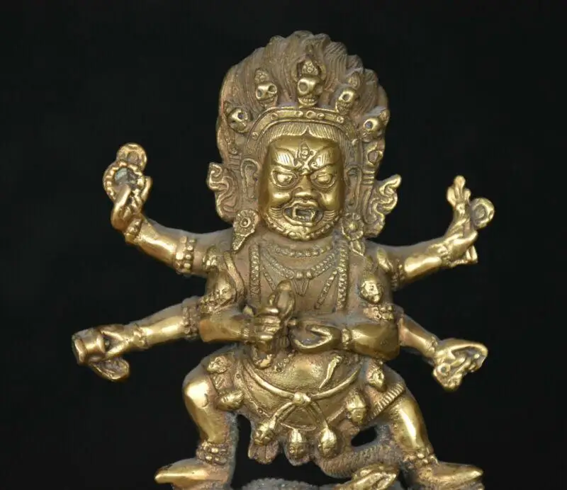 Old Buddhism Tibet Temple Brass Pray Evil 6 Arms Vajra Mahakala Buddha Statue