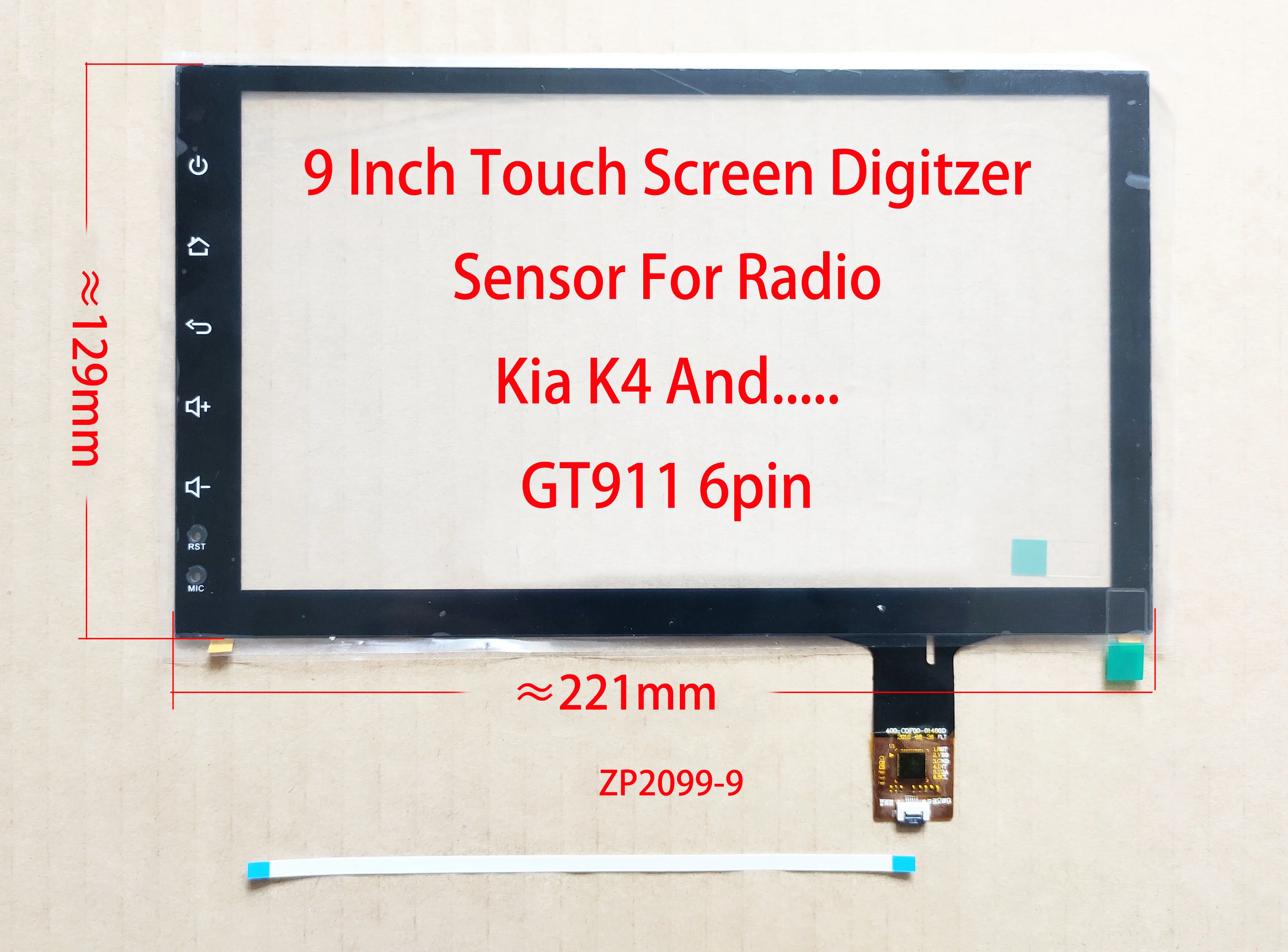 

9 Inch Capacitive Touch Panel Sensor Glass Digiziter For Radio 221*129mm 6pin GT911/928/9271 ZP2099 YDT8200 JTS072-090 ZCC3622