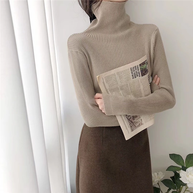 Hirsionsan Casual Turtleneck Sweater Women 2023 Autumn Winter Korean Solid Long Sleeve Knitted Pullovers Slim Basic Pink Sweater