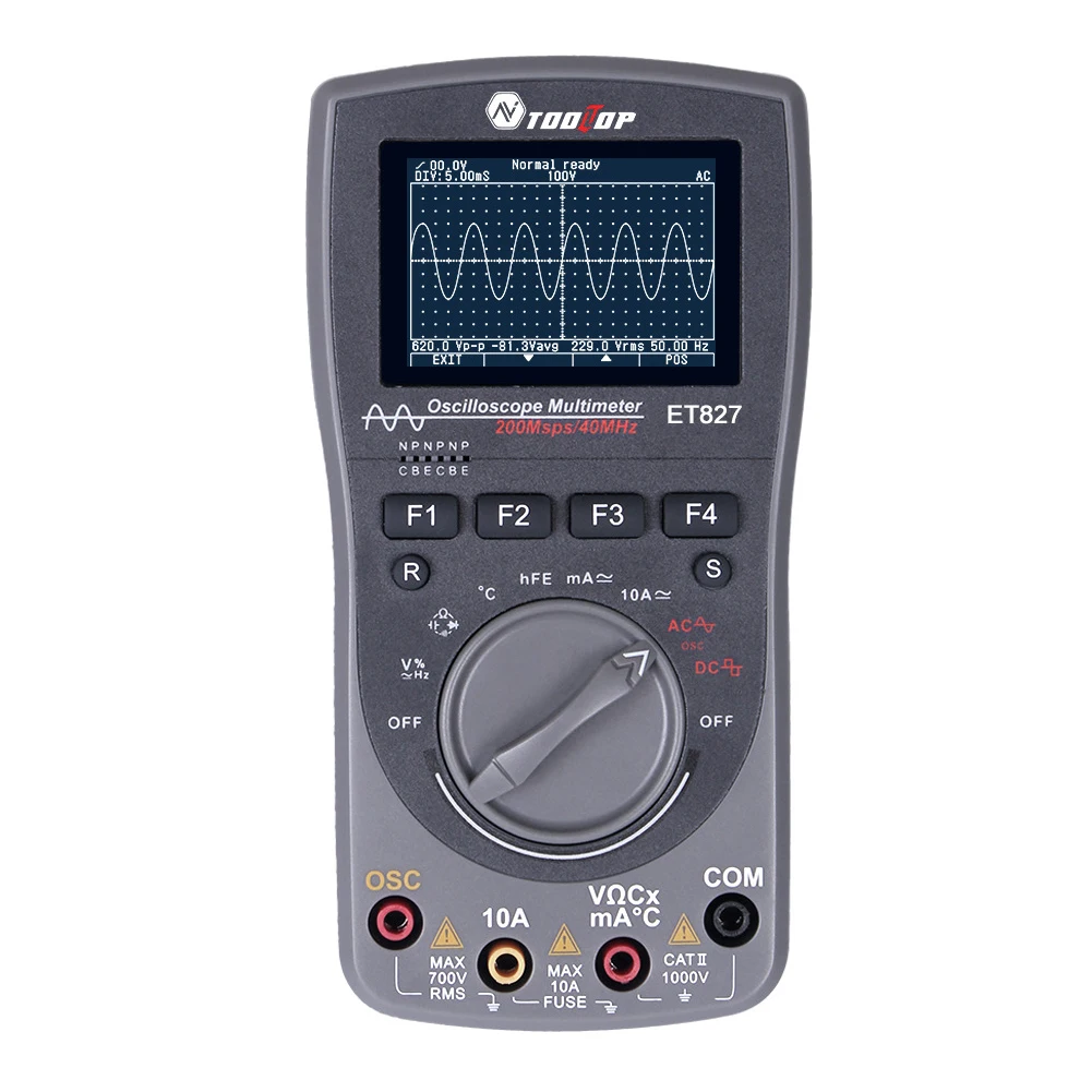 ET827 Digital Oscilloscope Handheld Multimeter Overload Protection Measurement 200Msps Tools HD Screen 2 In 1