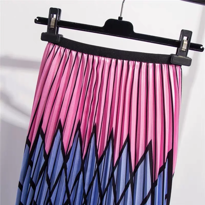 Marwin 2019 New-coming Summer Printing Pattern High Street European Style Plaid Women Skirts A-line Mid-Calf Party Skirt