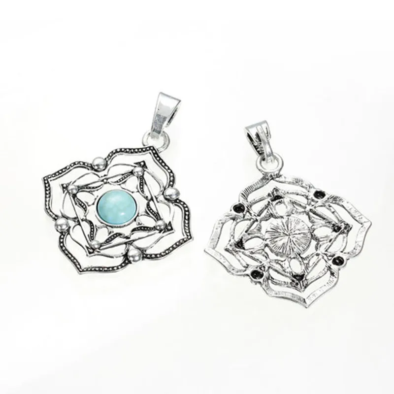 8 estações liga de zinco chakra pingentes flor antigo prata cor pedra verde sol hexagrama oco encantos diy fazendo jóias, 2 peças