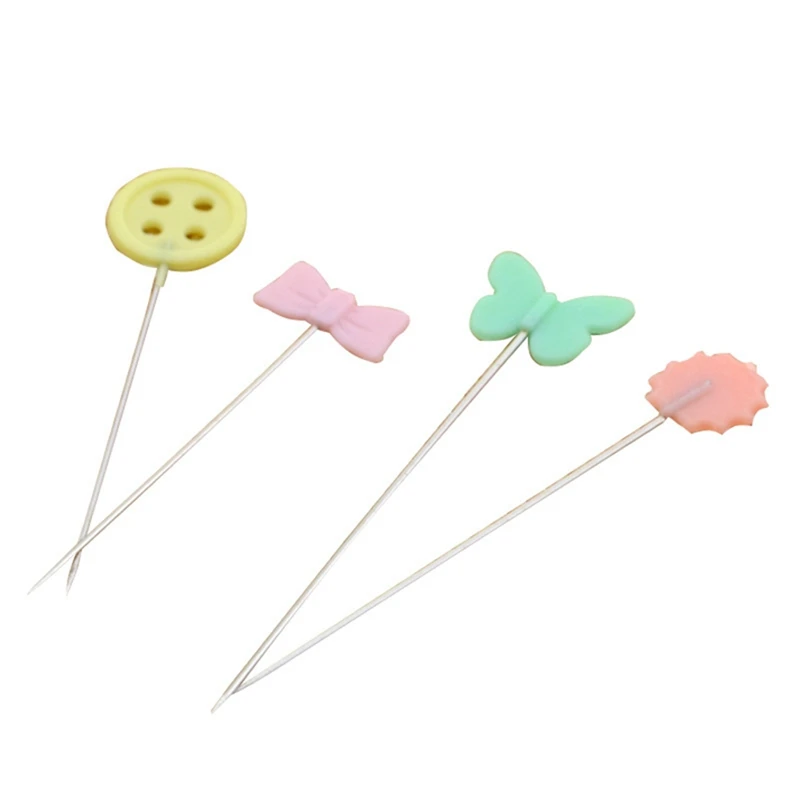 100pcs/Box Dressmaking Pins Flower/Butterfly/Tie/ Button Head Patchwork Needle Pins Positioning Pins Apparel Sewing Accessories