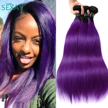 Sexay Ombre ברזילאי שיער ישר שיער טבעי וויבס 3/4 חבילות הרבה 1B/סגול כהה שורשים רמי שיער שני טון Ombre שיער חבילות