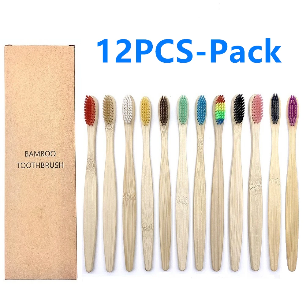 10/12PCS Colorful Toothbrush Natural Bamboo Tooth brush Set Soft Bristle Charcoal Teeth Eco Bamboo Toothbrushes Dental Oral Care