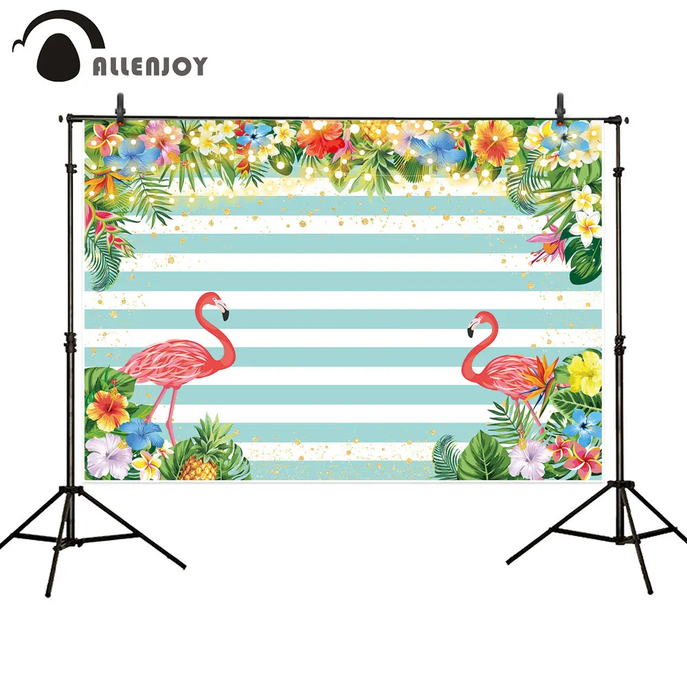 Allenjoyฤดูร้อนพื้นหลังHappyวันเกิดTropical Leavesดอกไม้Flamingoลายเส้นพื้นหลังเด็กงานปาร์ตี้Photozoneแบนเนอร์