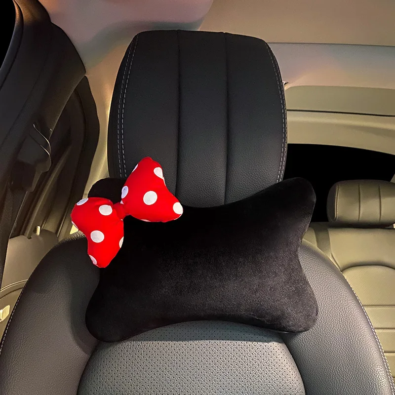 Cute Cartoon Car Pillow Red Dot Bow Universal Auto Seat Headrest Neck Waist Support Seatbelt Cover Car Accessories for Women