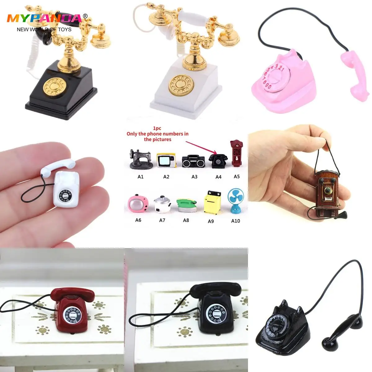 1pc 1/12 Dollhouse Miniature Telephone ipad， Retro Phone，Gramophone Wall Mount Phone Doll House Furniture Toys