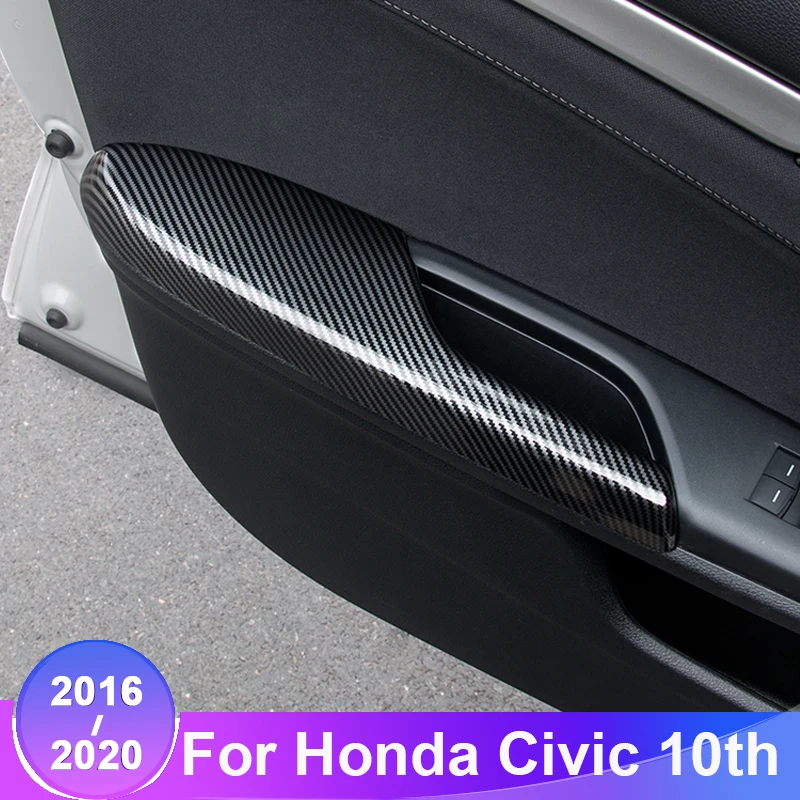 

4pcs Car Inner Door Panel Armrest Protective Sleeve Trim Carbon fiber Shell Cover For Honda Civic 10th 2016 2017 2018 2019 2020