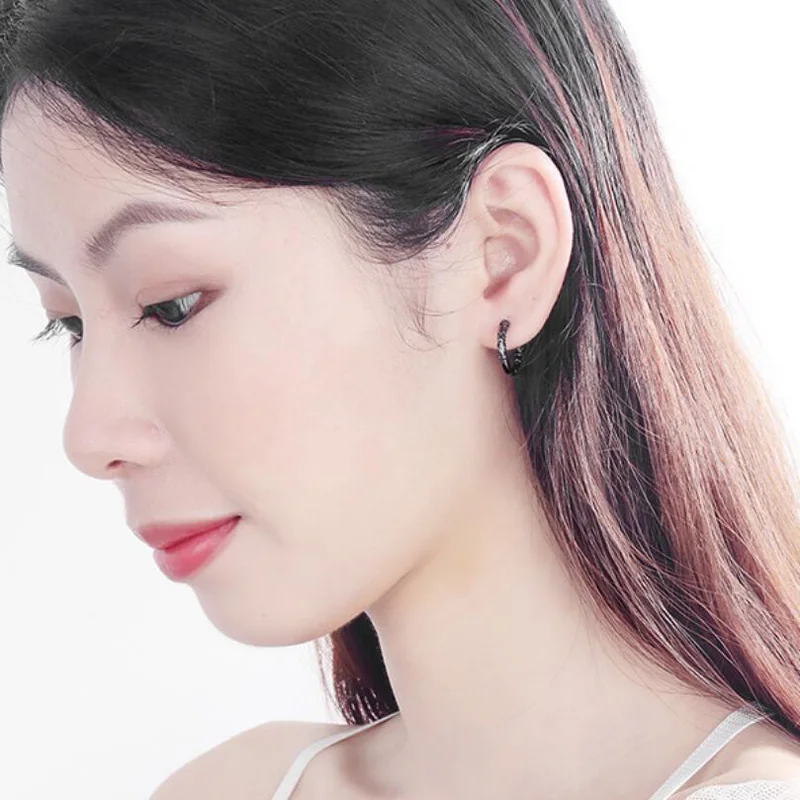 New Trendy Pattern Black Gold Hoop Earrings For Women Men Jewelry 925 Silver Earring Chic Unisex Party Accessories Gifts KOFSAC