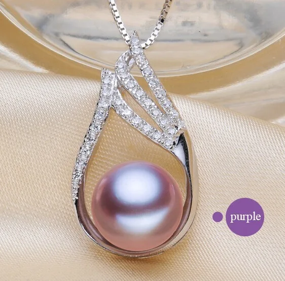 

HABITOO Classic 11-12mm 100% Natural purple Pearl Freshwater Cultured Necklace 925 Sterling Silver Chain Cubic Zircon Pendant