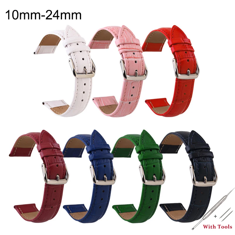 Genuine Leather Strap Watch Band 10-24mm Multicolor Watch Bands Watches Bracelet Belt Waterproof Wristband With Tool Accessories