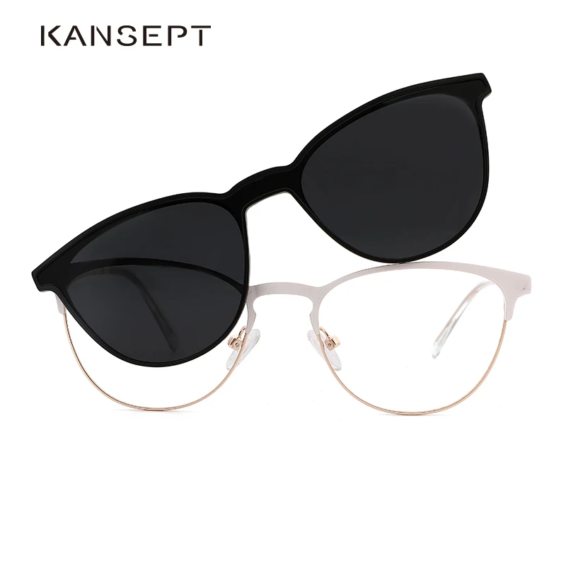 

KANSEPT 2 In 1 Magnet Polarized Clip On Glasses Frame Women Metal Optical Myopia Prescription Eyeglasses Frame For Women DP33104