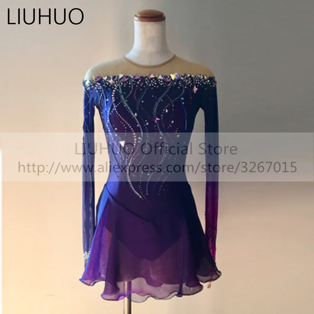 LIUHUO Women\'s Girls\'  Adult Kid Performance Ballet Rhythmic Gymnastics Competition Leotard Ice Figure Skating Dress DancePurple