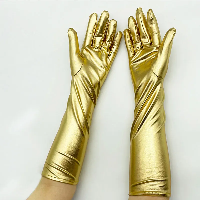 Evening Party Performance Mittens Mid-Length Etiquette Gloves Gold Silver Tight Arm Covers Women Sexy Elbow Length Long Gloves