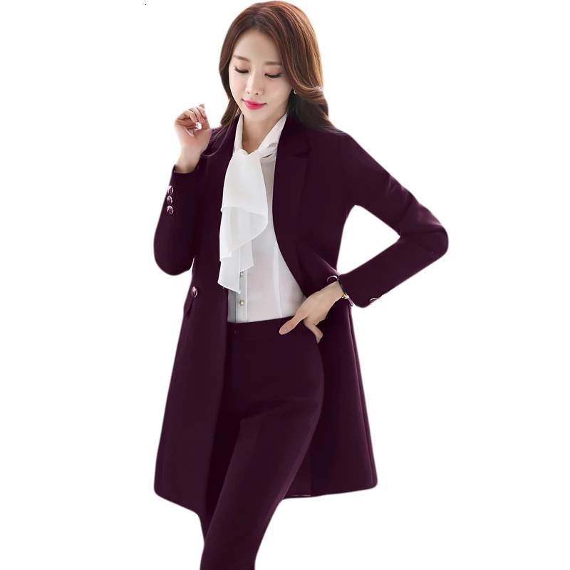 

High Quality Fabric Autumn Winter Formal Women Business Suits OL Styles Office Work Wear Ladies Blazers With Long Windbreaker