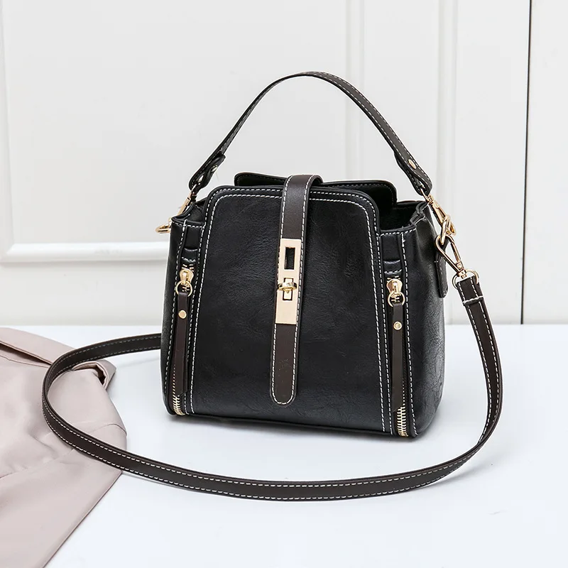 New Arrival PU Leather Bucket Shoulder Bags for Women Solid Color Crossbody Small Handbag Zipper Phone Purse Messenger Bag Pouch