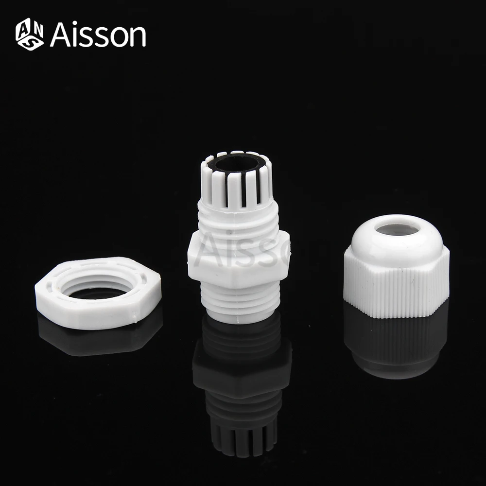 10pcs Waterproof Cable Gland PG7 PG9 PG11 PG13.5 PG16 PG19 IP68 For 3-6.5mm Cable Entry White Black Nylon Plastic Connector